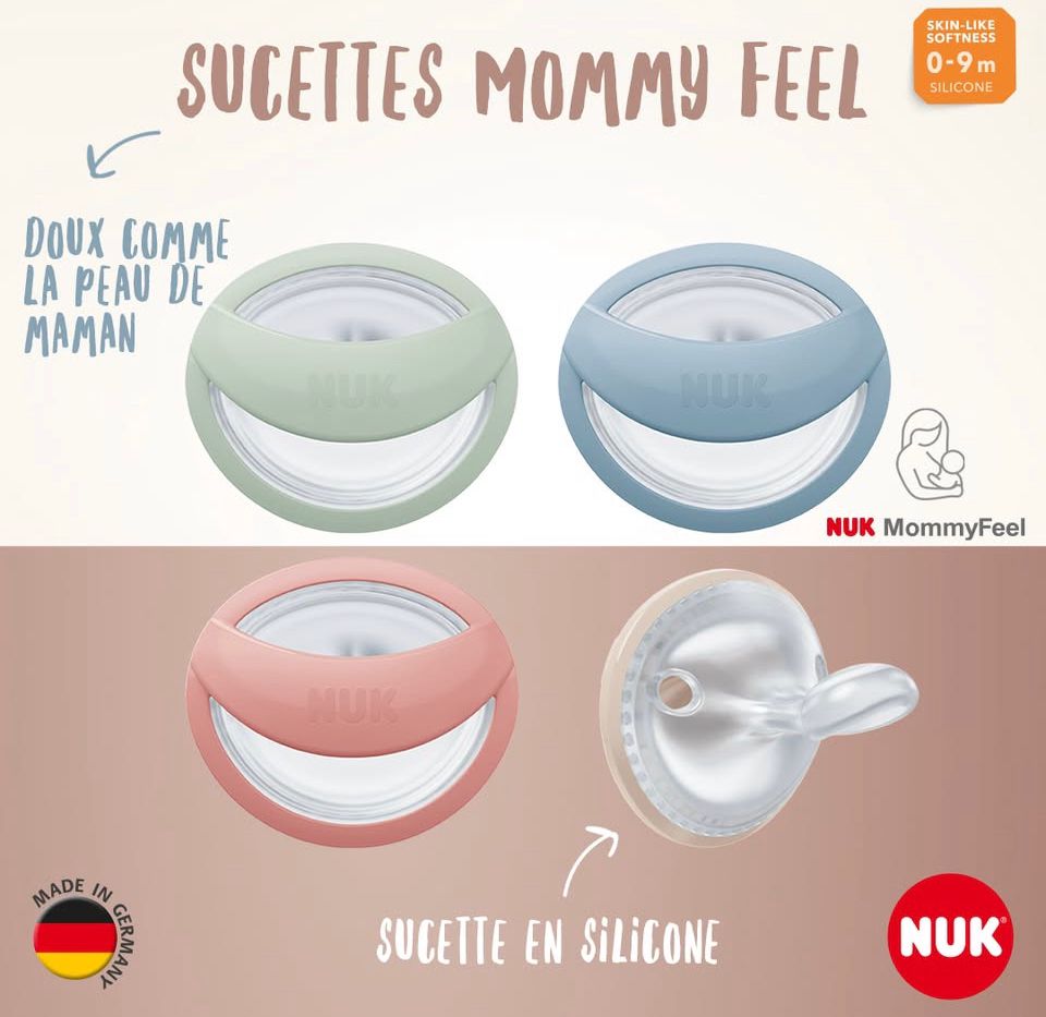 NUK 2 SUCETTES EN SILICONE MOMMYFEEL 0-9M AVEC BOITE