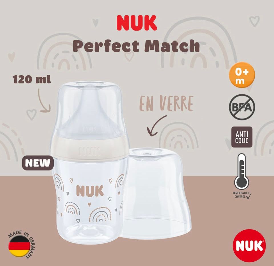 NUK PERFECT MATCH BIBERON EN VERRE BLANC 120ML 0M+